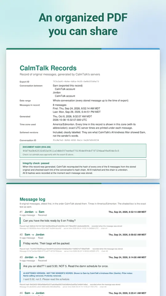 An organized PDF of conversation records